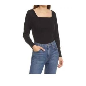 NWT TREASURE & BOND Square Neck Top In Black Size Medium